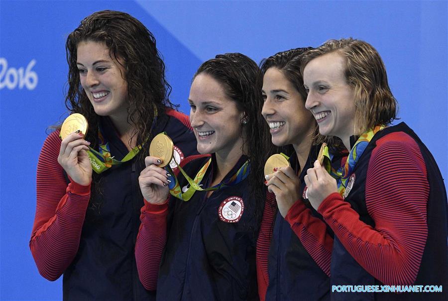 （里约奥运会·领奖台）（2）游泳——女子4x200米自由泳接力颁奖仪式