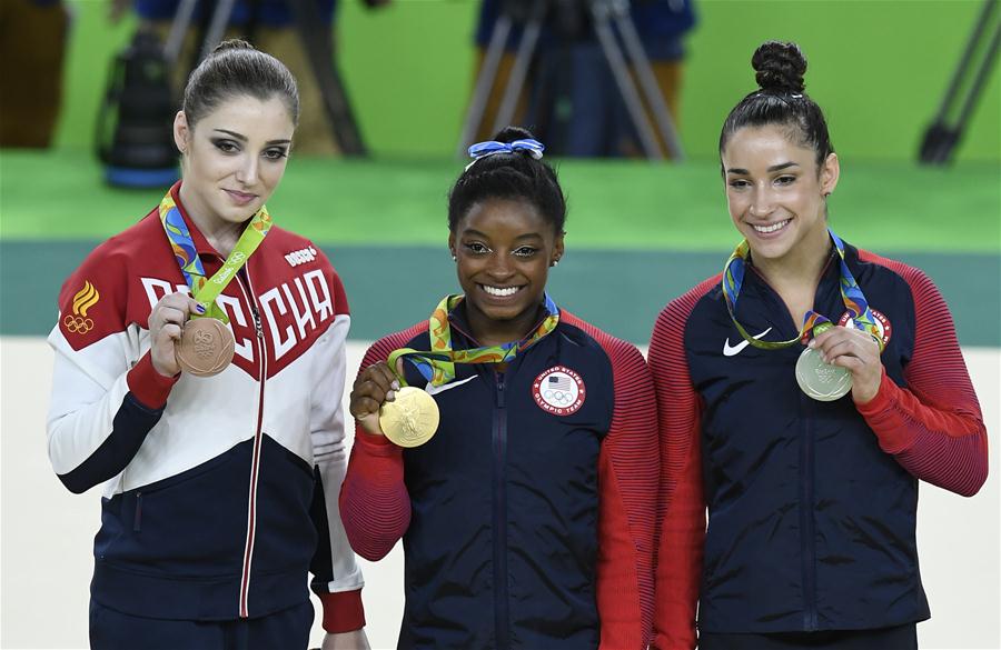 （里约奥运会·领奖台）（4）女子个人全能：美国选手拜尔斯夺冠