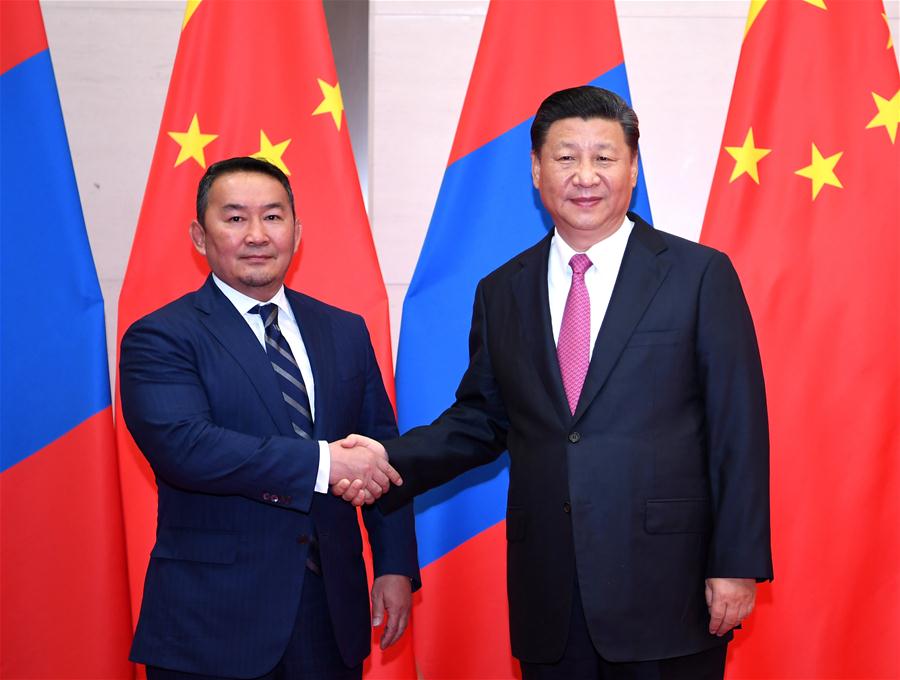 (SCO SUMMIT) CHINA-QINGDAO-XI JINPING-MONGOLIA-KHALTMAA BATTULGA-MEETING (CN)