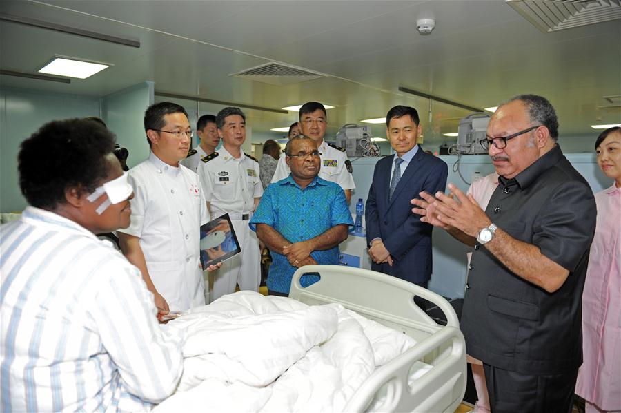 PAPUA NEW GUINEA-PORT MORESBY-CHINESE NAVAL HOSPITAL SHIP-PM VISIT