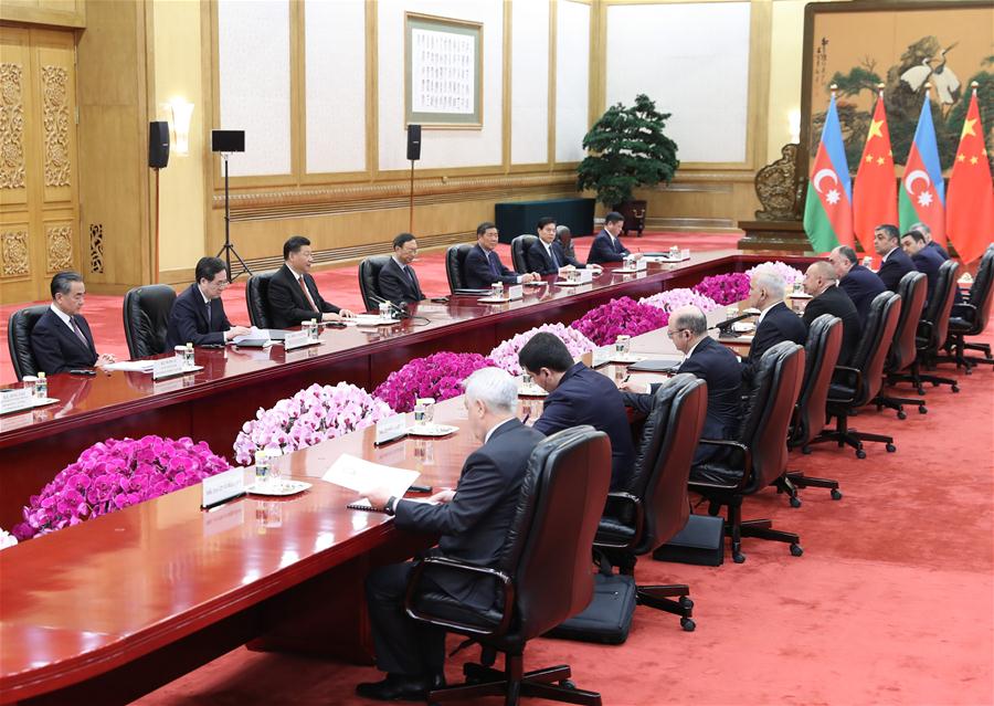 (BRF)CHINA-BEIJING-BELT AND ROAD FORUM-XI JINPING-AZERBAIJANI PRESIDENT-MEETING (CN)