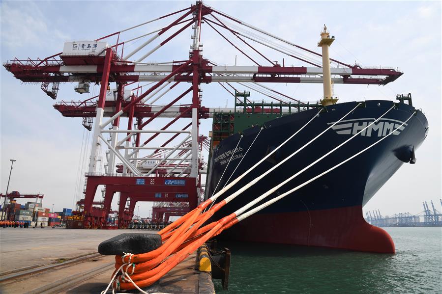 CHINA-SHANDONG-QINGDAO-WORLD'S LARGEST CONTAINER SHIP-MAIDEN VOYAGE