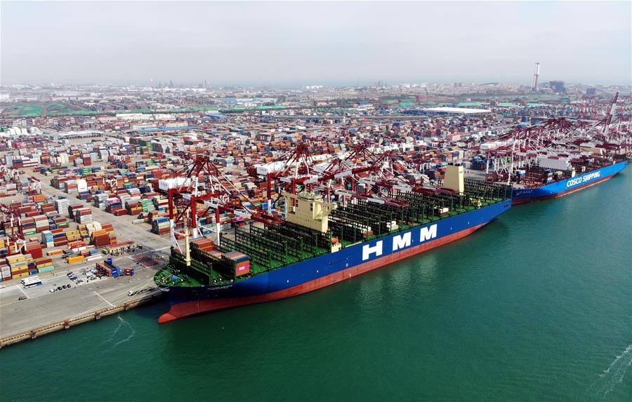 CHINA-SHANDONG-QINGDAO-WORLD'S LARGEST CONTAINER SHIP-MAIDEN VOYAGE
