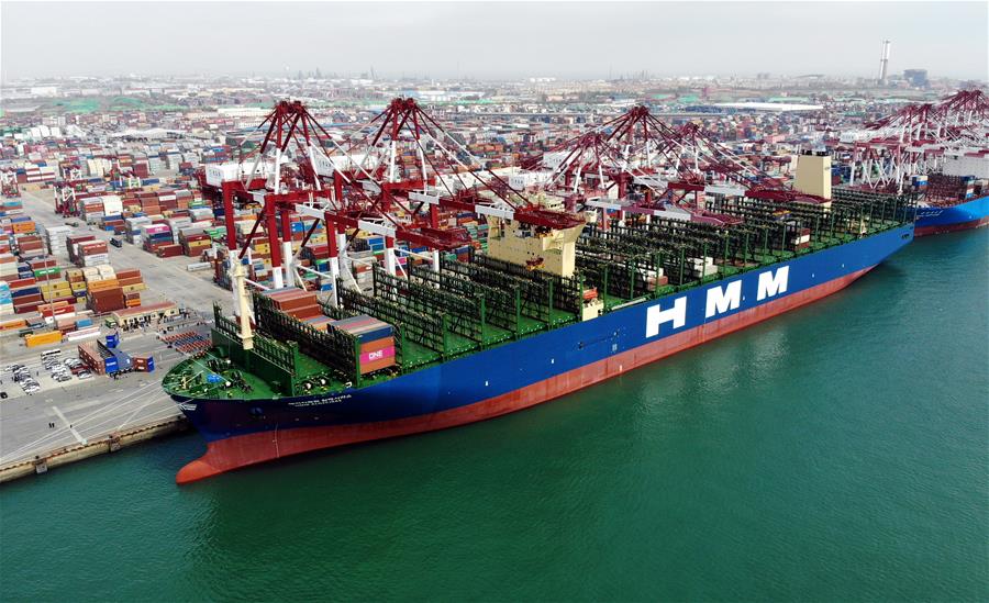 CHINA-SHANDONG-QINGDAO-WORLD'S LARGEST CONTAINER SHIP-MAIDEN VOYAGE