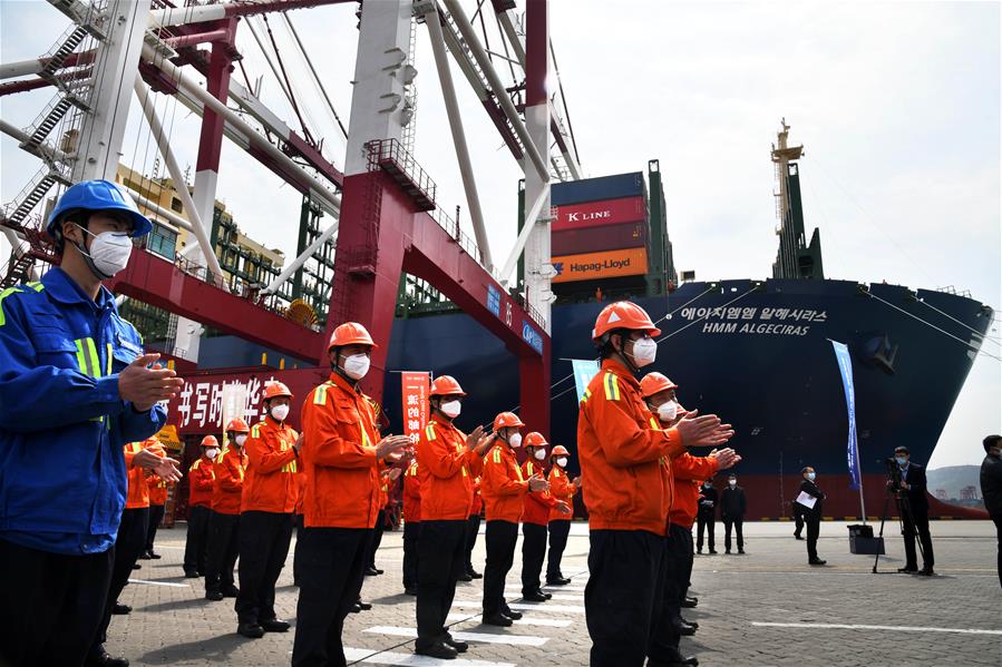 CHINA-SHANDONG-QINGDAO-WORLD'S LARGEST CONTAINER SHIP-MAIDEN VOYAGE