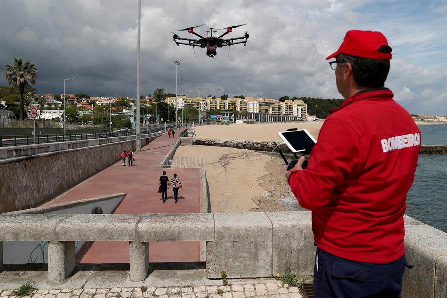 PORTUGAL-OEIRAS-COVID-19-DRONE WARNING