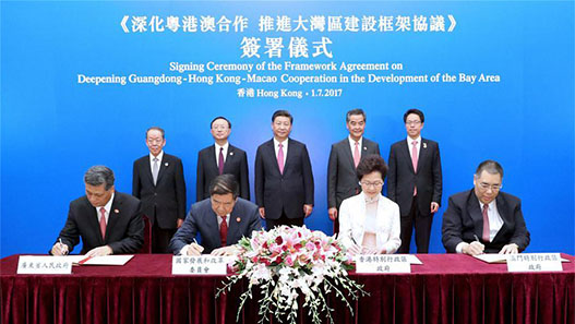 Presidente chinês participa da cerimônia de assinatura do acordo sobre desenvolvimento 
da Grande Área da Baía