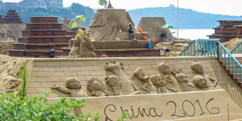 Show de esculturas de areia realizado em Zhoushan