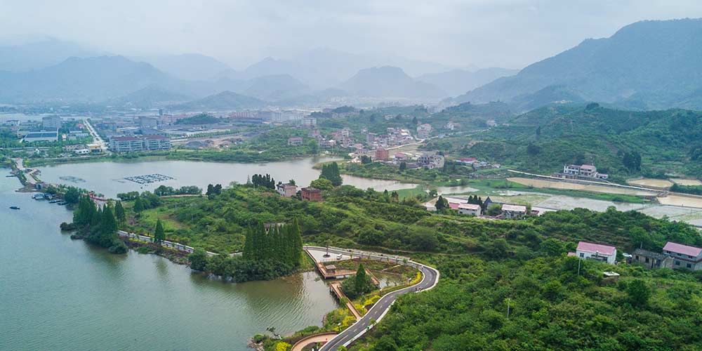 Vista aérea da vila de Sandu em Zhejiang no leste da China