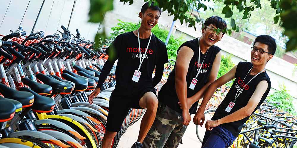 Trabalho dos reguladores de bicicletas compartilhadas em Tianjin