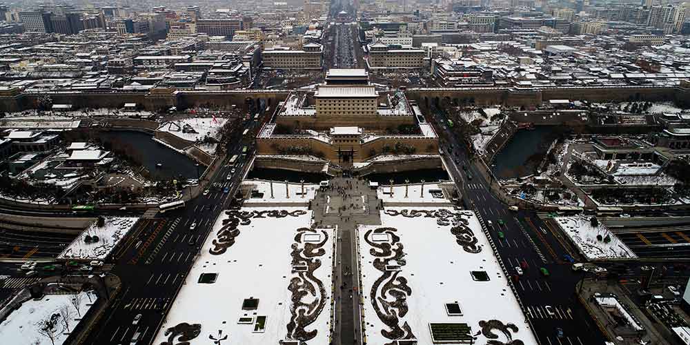 Neve cobre cidade de Xi'an, no noroeste da China
