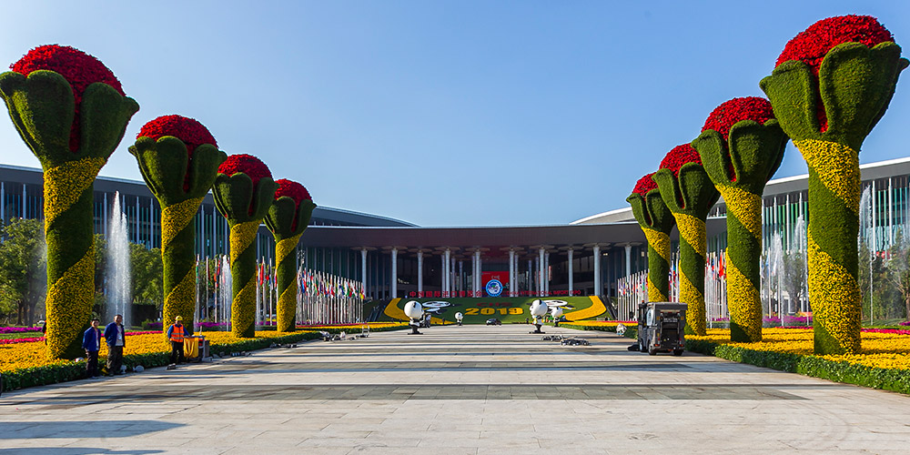 Decorações de flores do local da Exposição de Importação da China