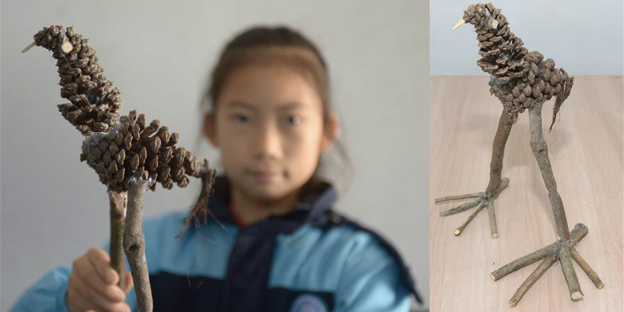 Estudantes fazem artesanatos com materiais naturais em Hunan