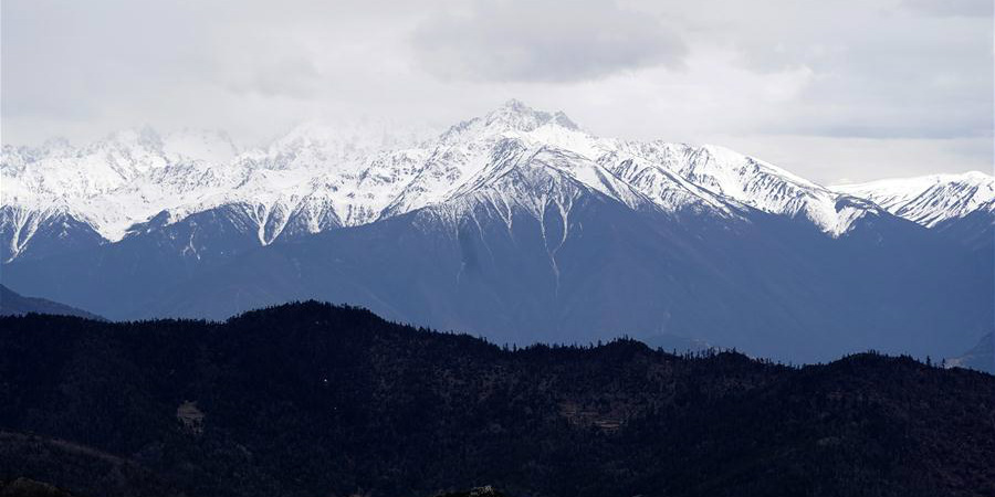 Paisagem de montanha neveda no Tibet, sudoeste da China